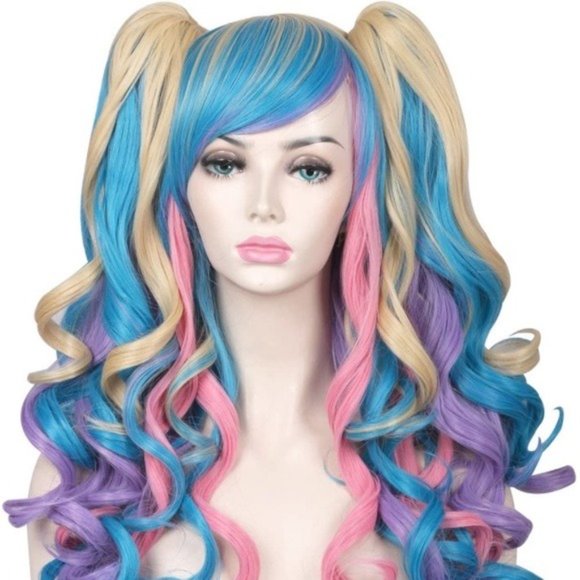 Long Curly Rainbow Ponytail Wig - Picture 3 of 7
